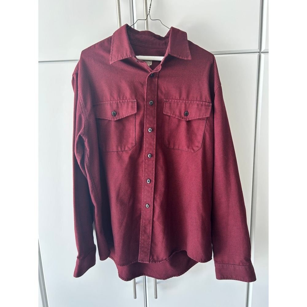 LL Bean Mens Large Regular‎ Red Black Houndstooth Long Sleeve Button Down Shirt